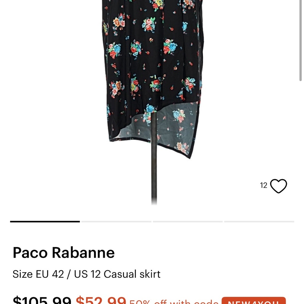 Paco Rabanne Black Floral Asymmetrical Skirt - Picture 2 of 9